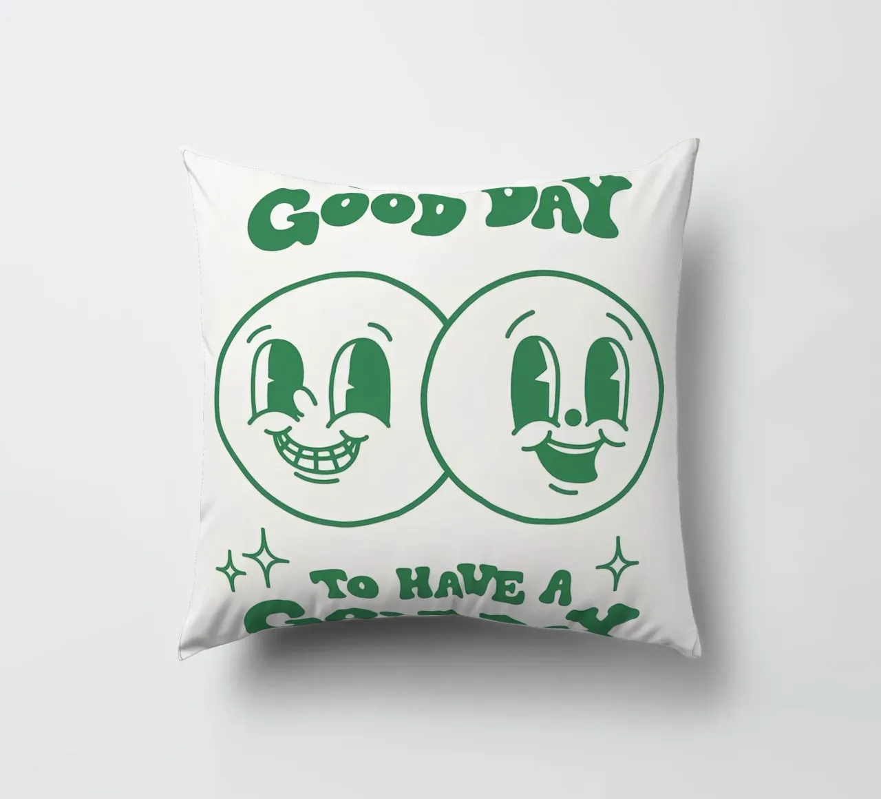 Stampa pop art retrò "It's A Good Day", facce felici, verde cuscino da NorwesClub