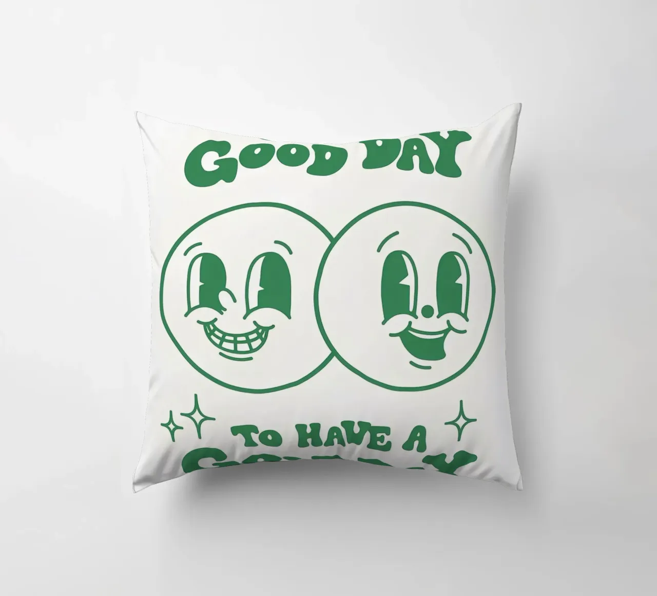 Stampa pop art retrò "It's A Good Day", facce felici, verde cuscino da NorwesClub