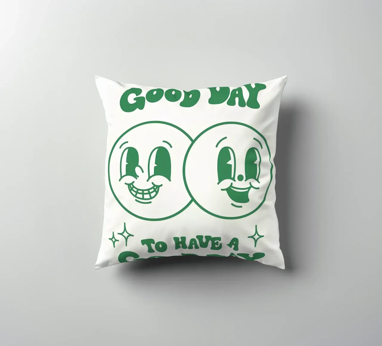 Stampa pop art retrò "It's A Good Day", facce felici, verde cuscino da NorwesClub
