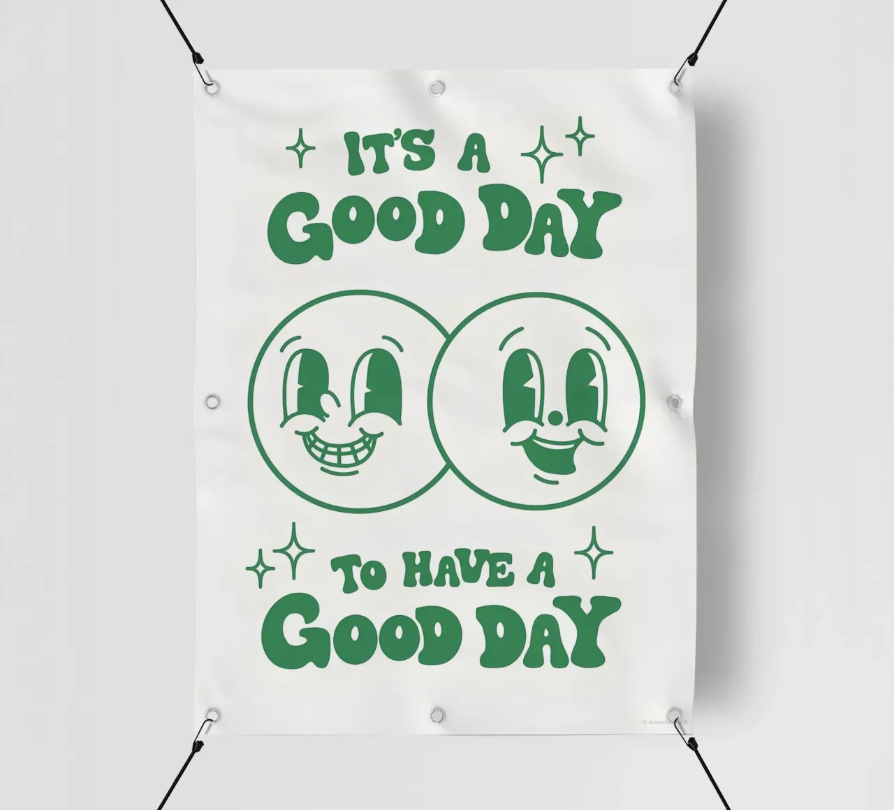 Stampa pop art retrò "It's A Good Day", facce felici, verde telo in pvc da NorwesClub