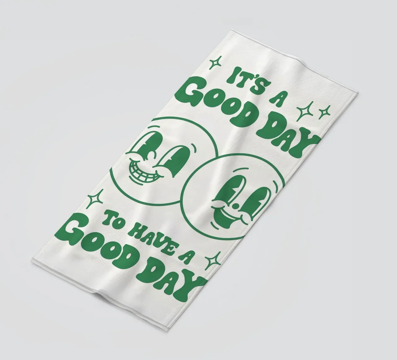 Impression pop art rétro "It's a good day" - visages heureux - vert serviette de plage de NorwesClub
