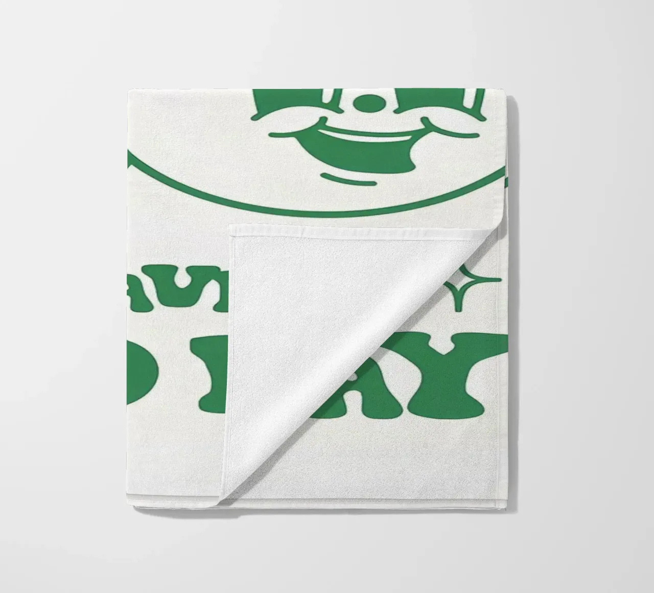 Impression pop art rétro "It's a good day" - visages heureux - vert serviette de plage de NorwesClub