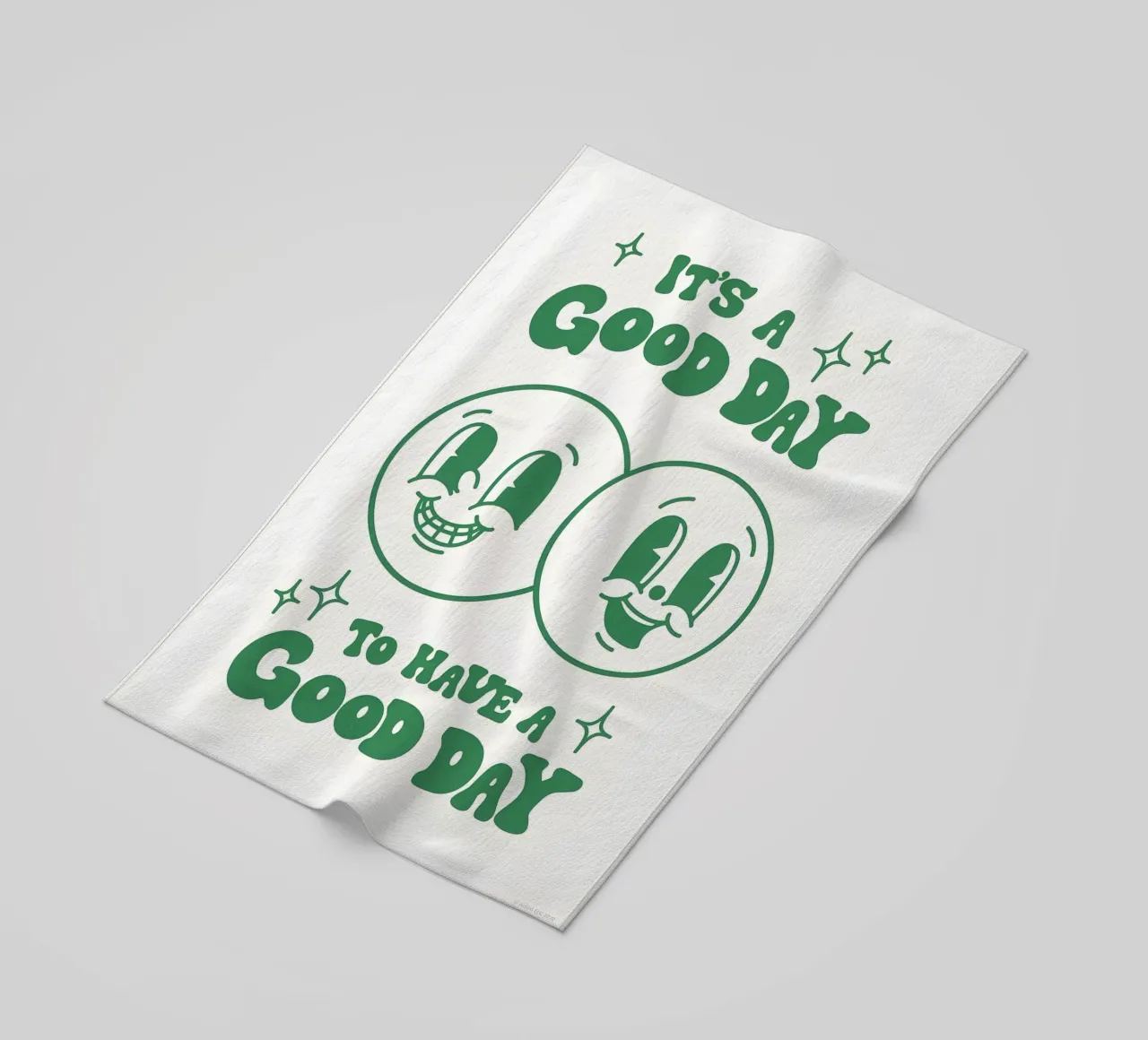 Impression pop art rétro "It's a good day" - visages heureux - vert serviette de plage de NorwesClub
