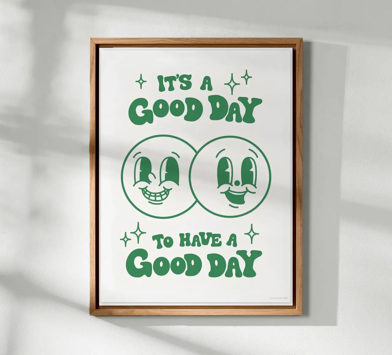 Stampa pop art retrò "It's A Good Day", facce felici, verde alluminio dibond da NorwesClub