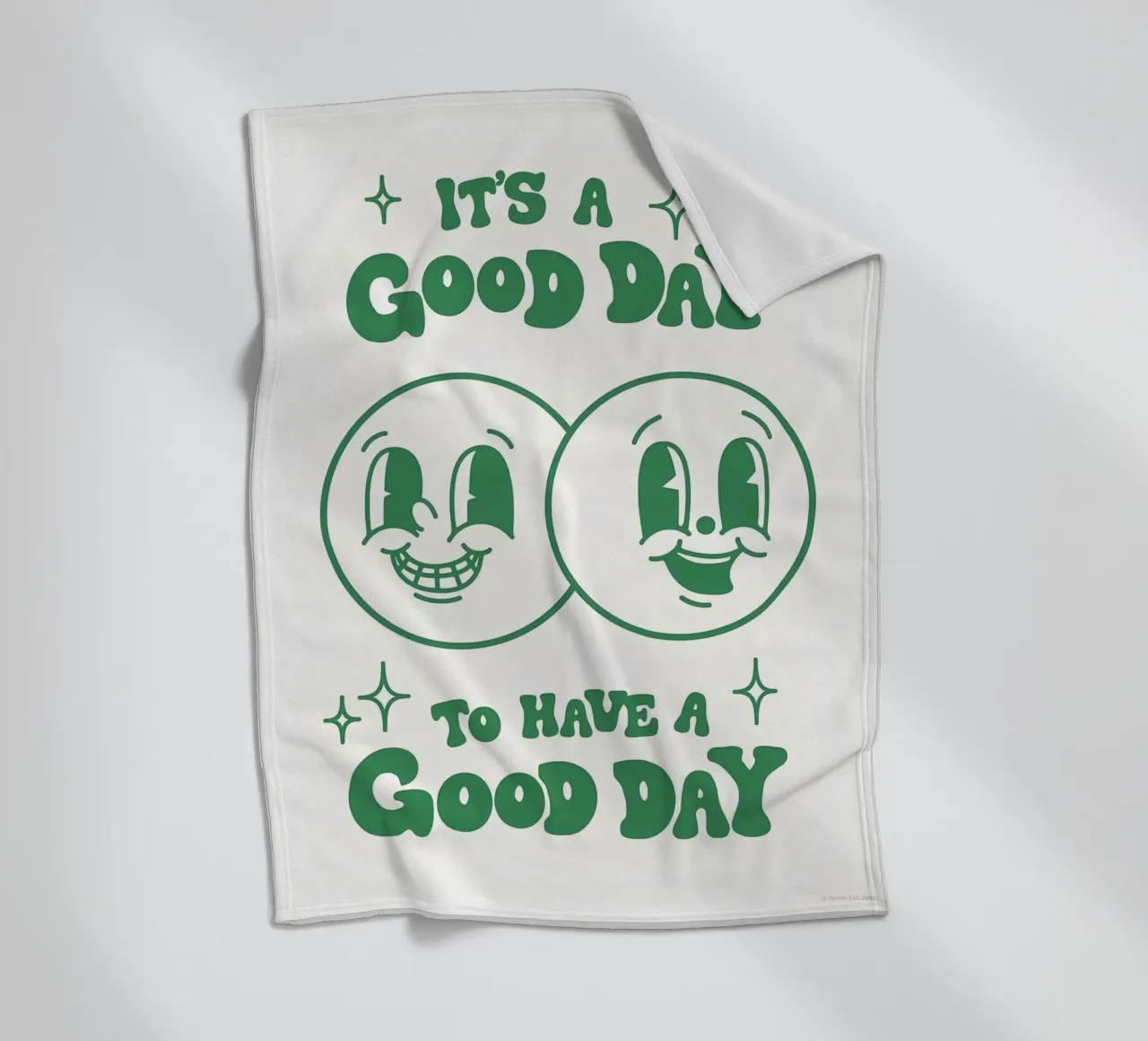 Stampa pop art retrò "It's A Good Day", facce felici, verde coperta in pile da NorwesClub