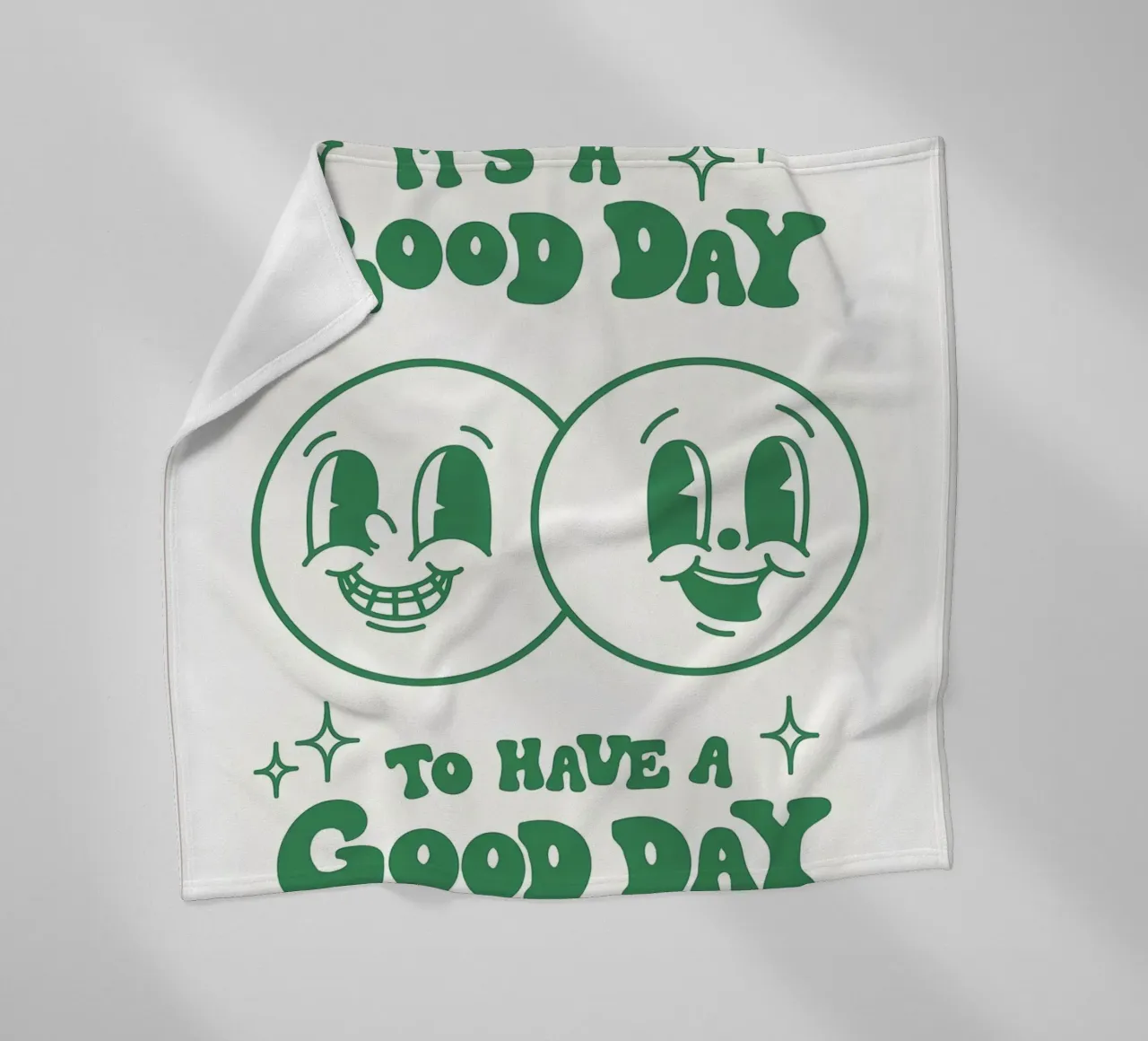 Stampa pop art retrò "It's A Good Day", facce felici, verde coperta in pile da NorwesClub