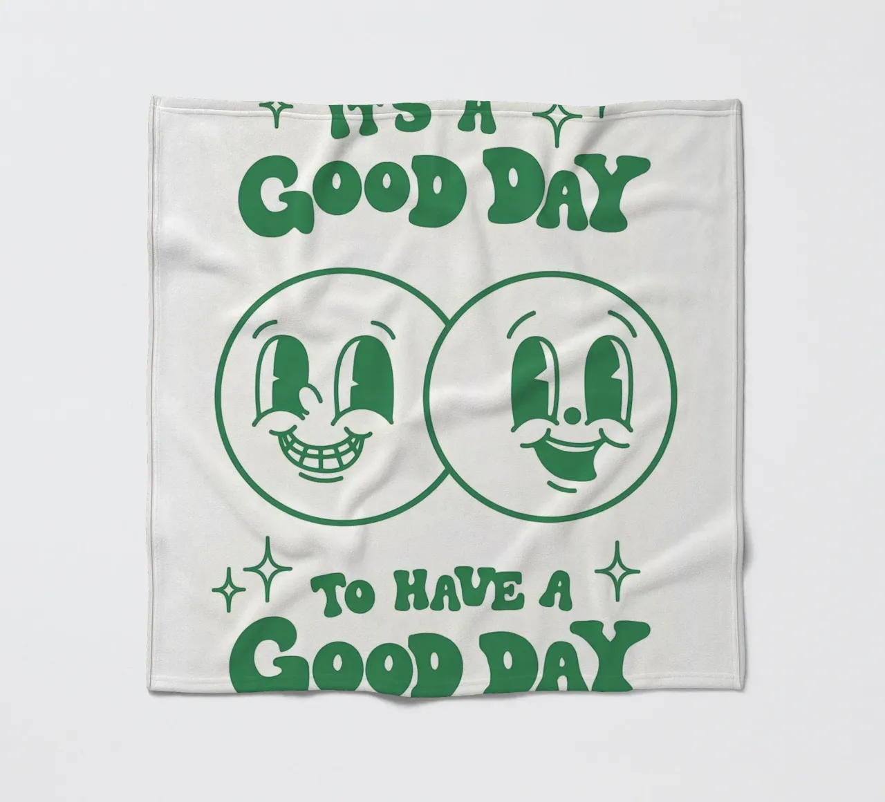 Stampa pop art retrò "It's A Good Day", facce felici, verde coperta in pile da NorwesClub