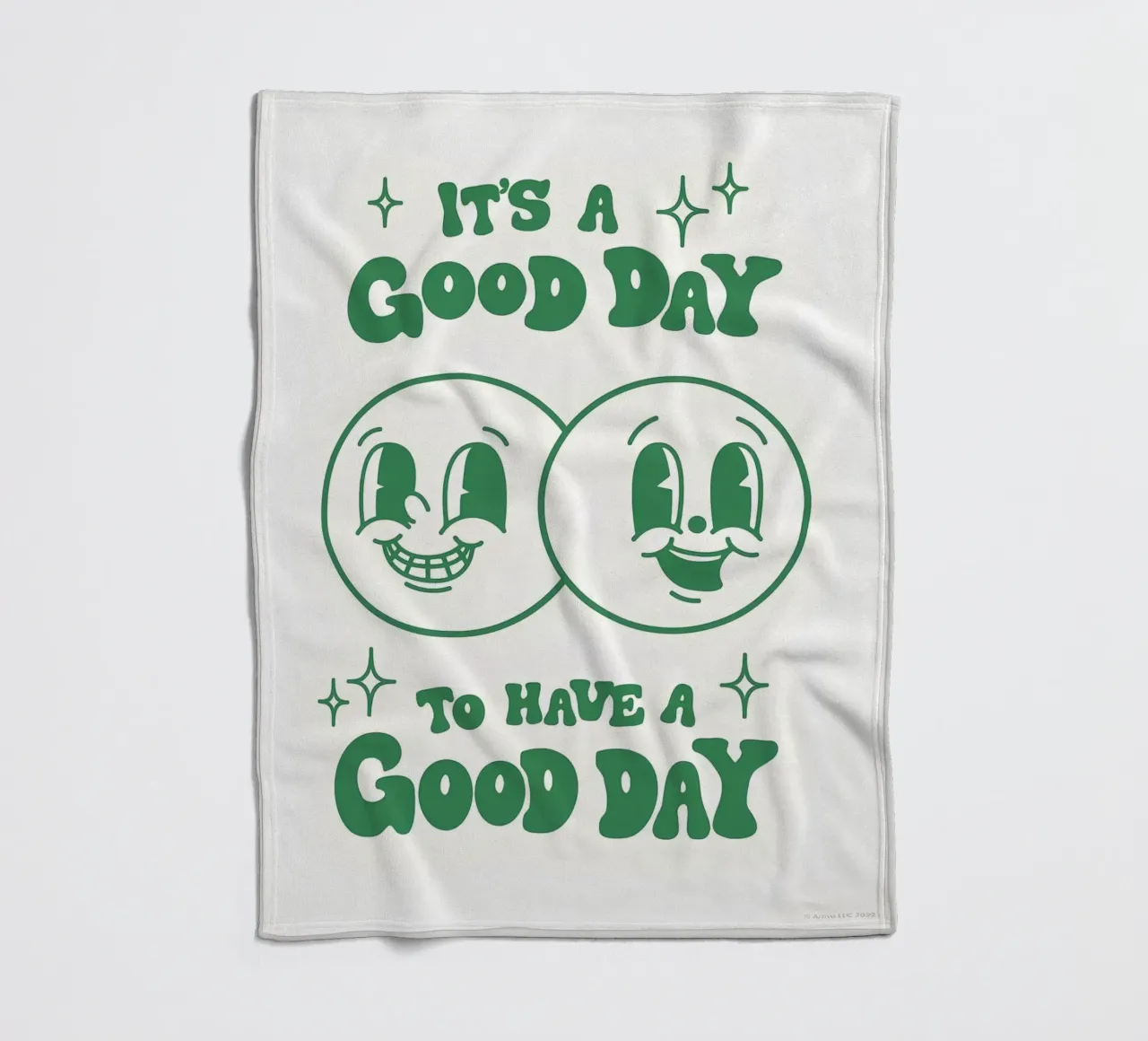 Stampa pop art retrò "It's A Good Day", facce felici, verde coperta in pile da NorwesClub