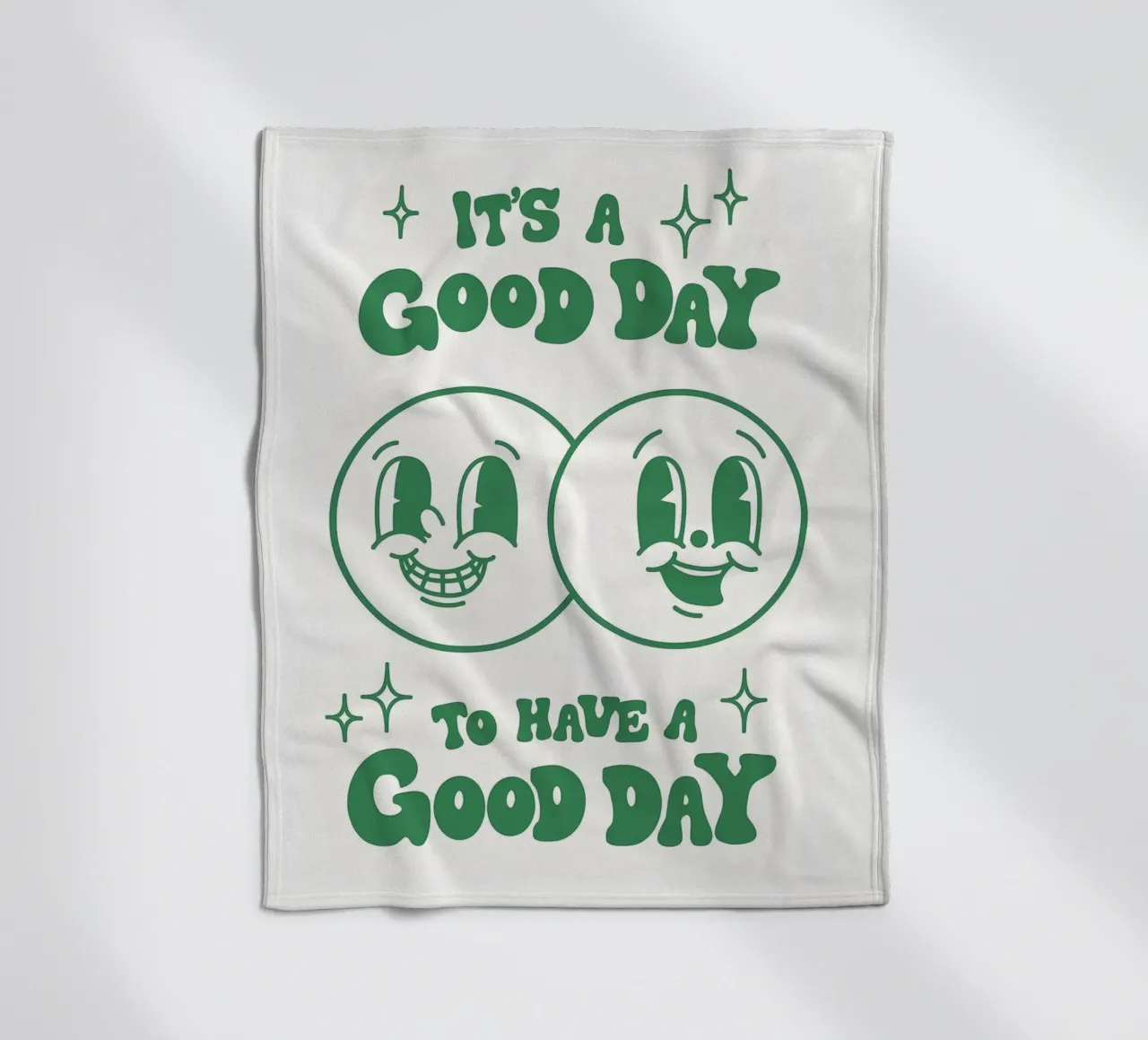 Stampa pop art retrò "It's A Good Day", facce felici, verde coperta in pile da NorwesClub