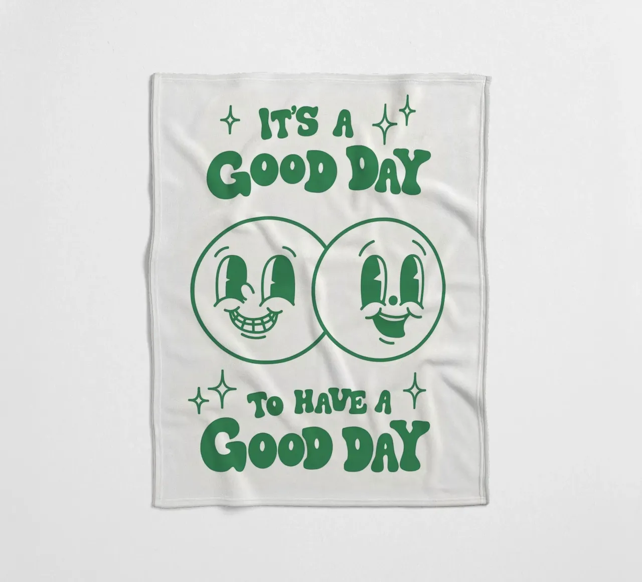 Stampa pop art retrò "It's A Good Day", facce felici, verde coperta in pile da NorwesClub