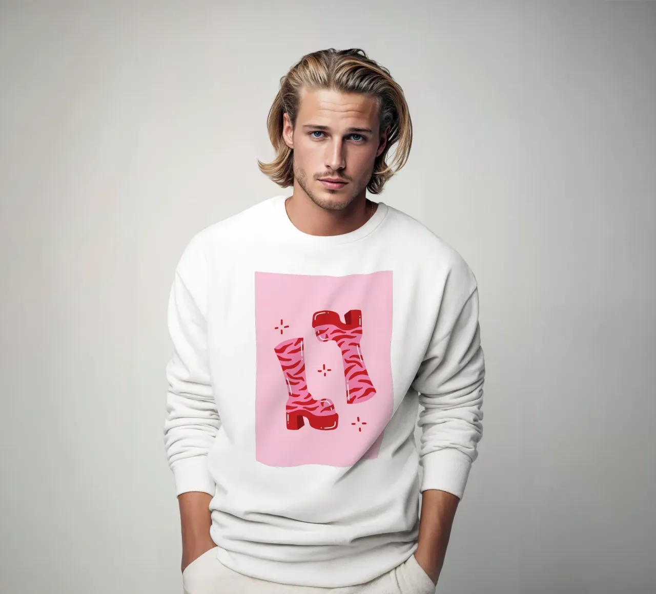 "Stivali tigrati groovy", moda pop art retrò rosa anni '60 felpa da NorwesClub