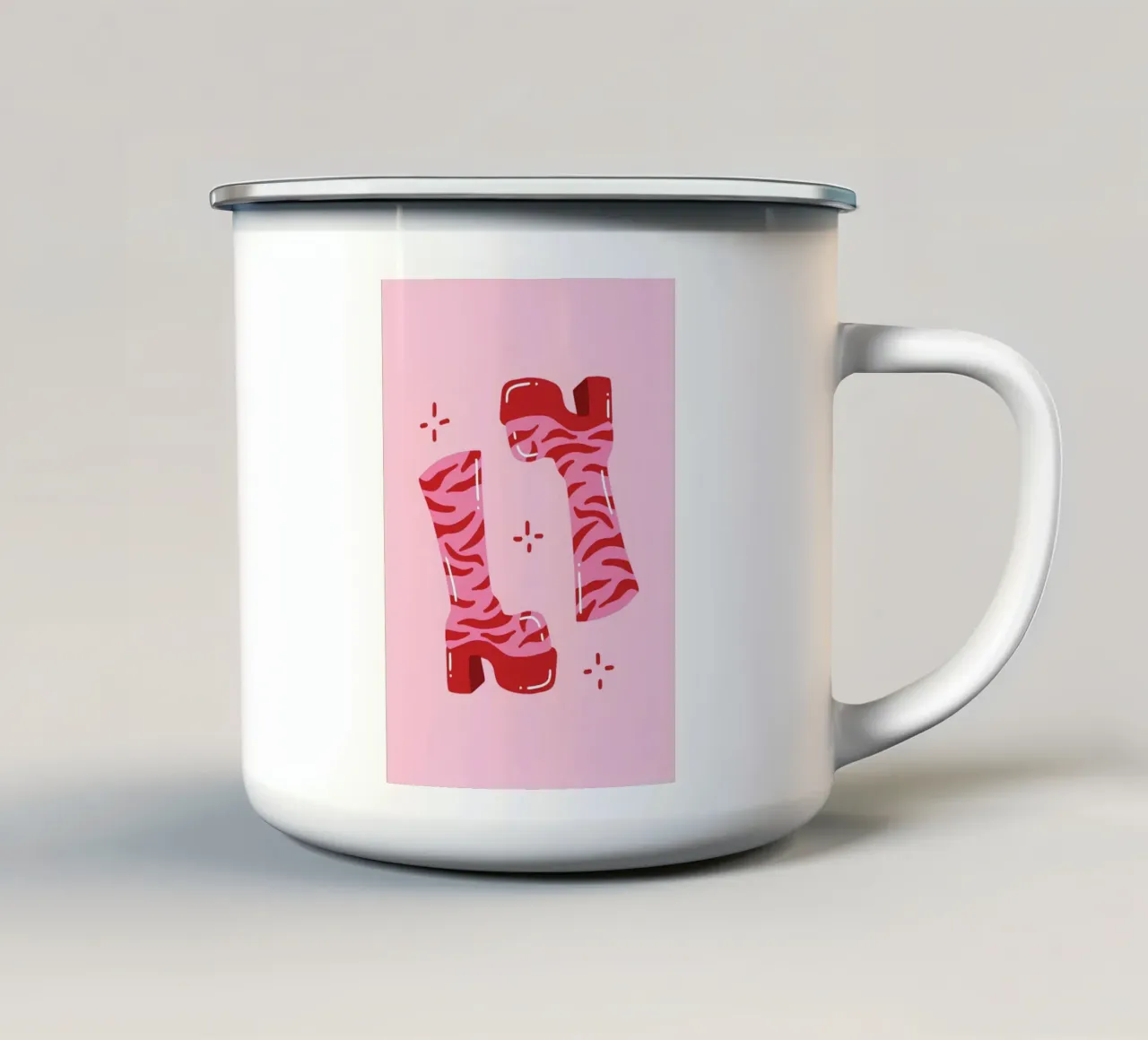 "Stivali tigrati groovy", moda pop art retrò rosa anni '60 tazza in smalto da NorwesClub