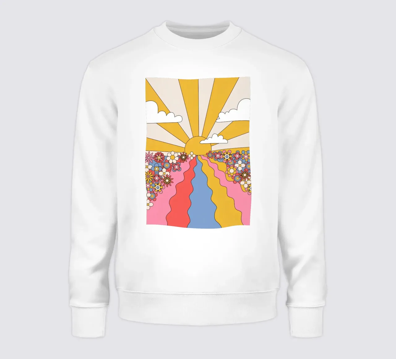 Paesaggio psichedelico "Sole della spiaggia" Flower Power Retro felpa da NorwesClub