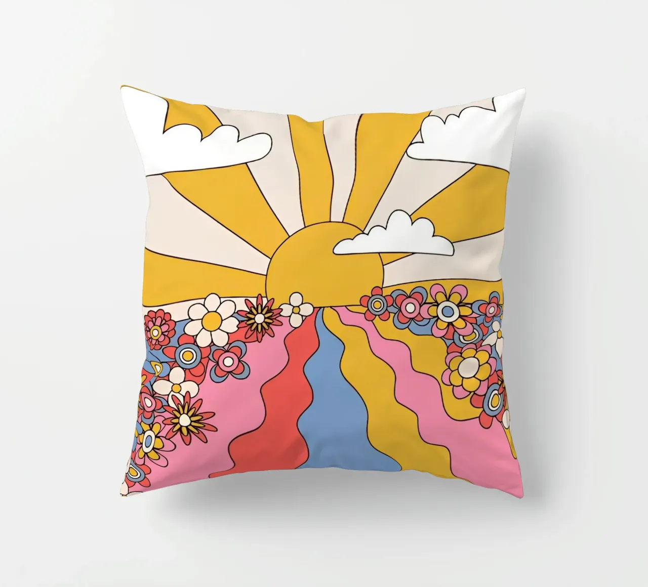Paesaggio psichedelico "Sole della spiaggia" Flower Power Retro cuscino da NorwesClub