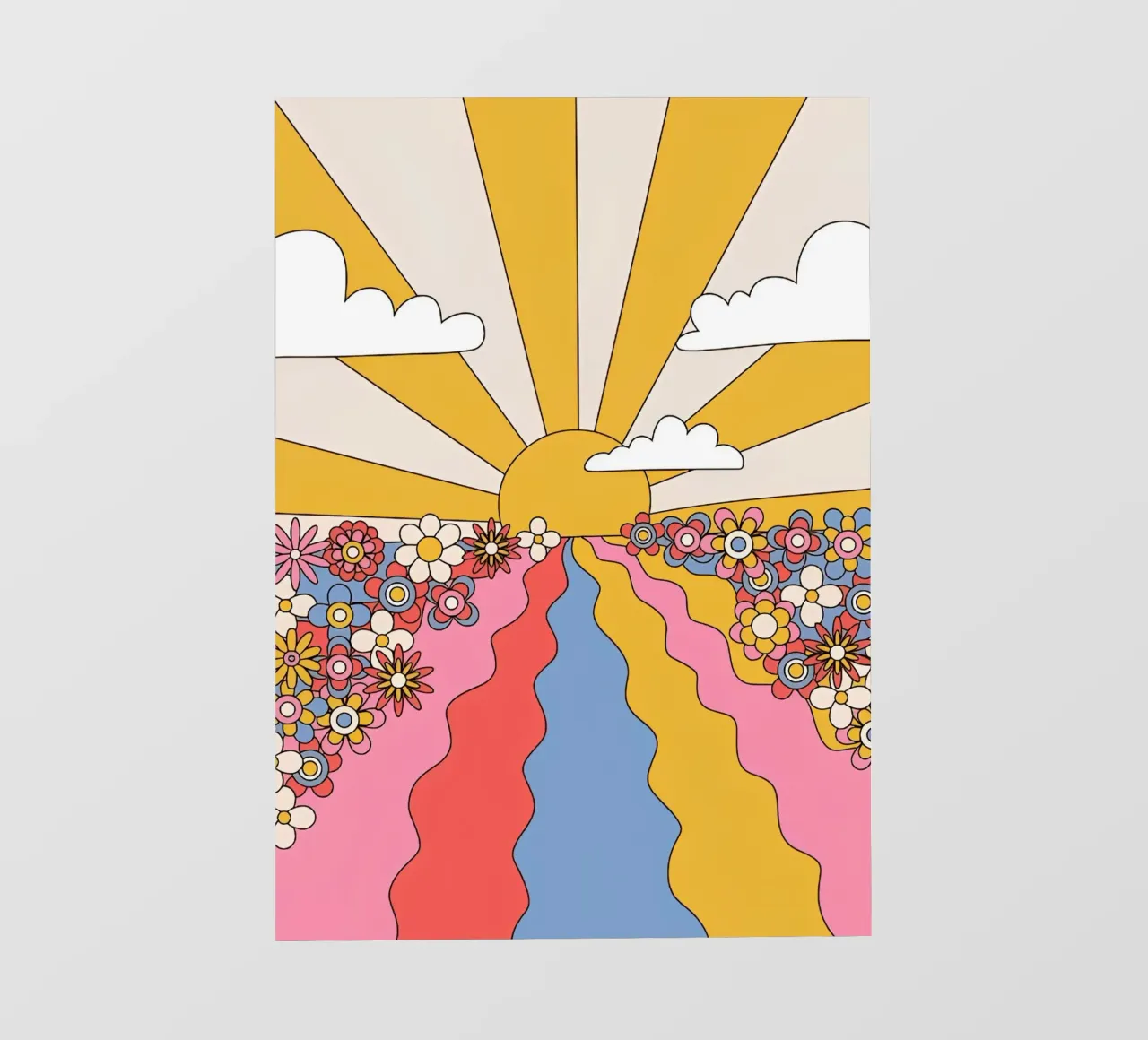 Paesaggio psichedelico "Sole della spiaggia" Flower Power Retro telo in pvc da NorwesClub