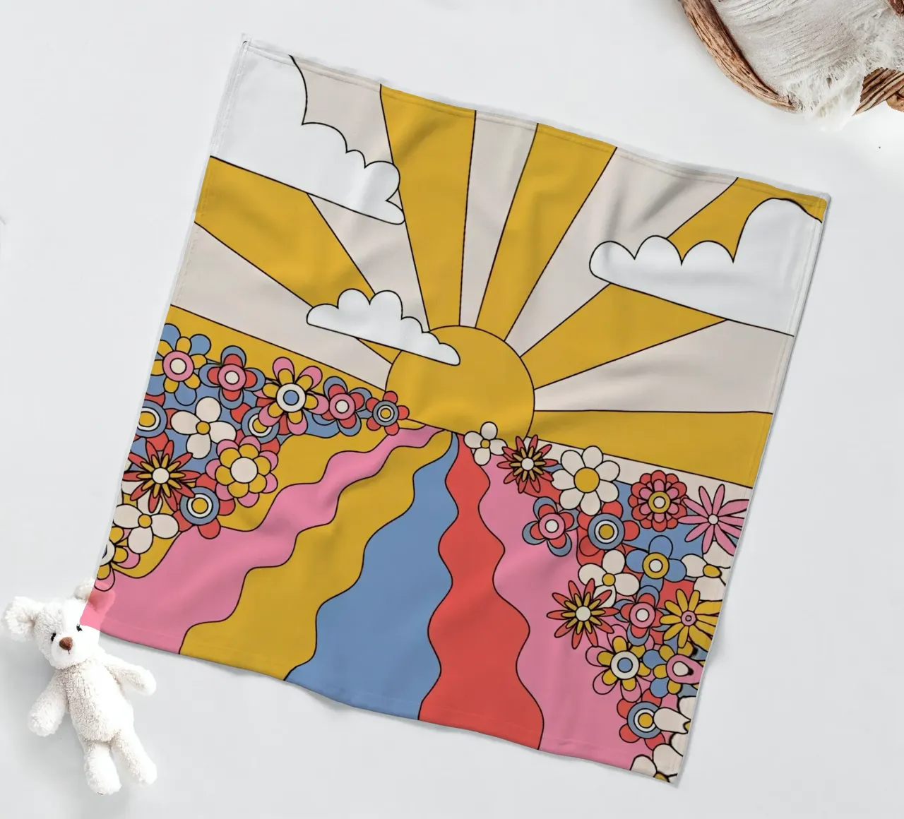 Paesaggio psichedelico "Sole della spiaggia" Flower Power Retro coperta in pile da NorwesClub