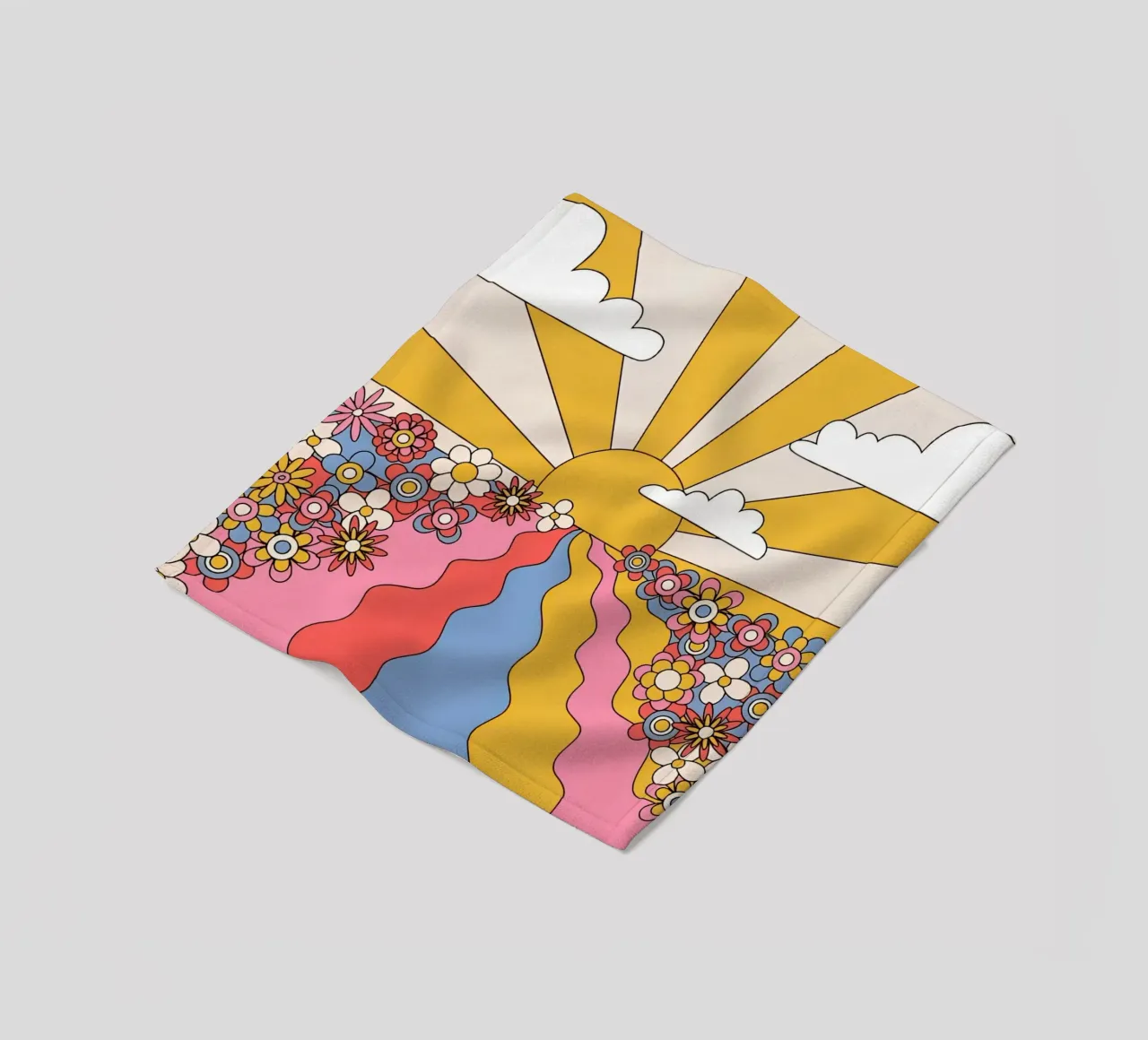 Paesaggio psichedelico "Sole della spiaggia" Flower Power Retro coperta in pile da NorwesClub