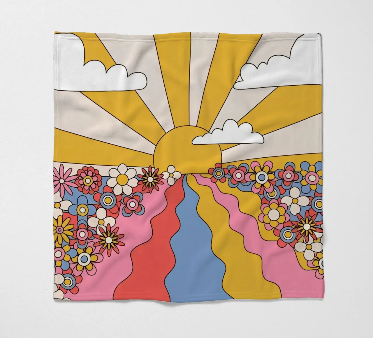 Paesaggio psichedelico "Sole della spiaggia" Flower Power Retro coperta in pile da NorwesClub