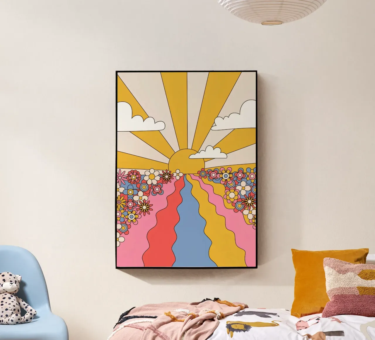 Paesaggio psichedelico "Sole della spiaggia" Flower Power Retro plexiglass da NorwesClub