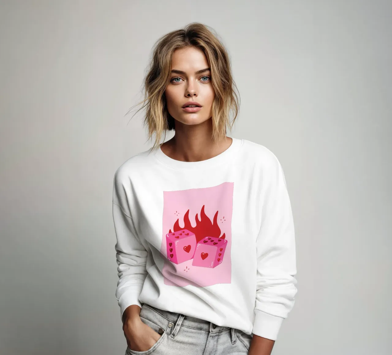 Cuore fiammeggiante, dadi rosa, stampa d'amore pop art retrò felpa da NorwesClub