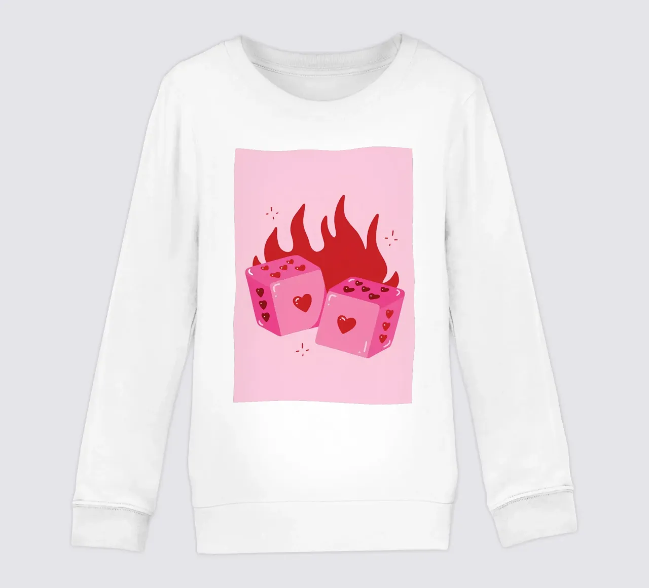 Cuore fiammeggiante, dadi rosa, stampa d'amore pop art retrò felpa bambino da NorwesClub