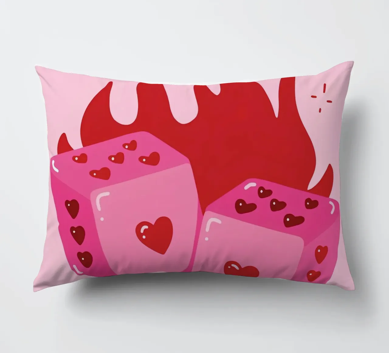 Cuore fiammeggiante, dadi rosa, stampa d'amore pop art retrò cuscino da NorwesClub
