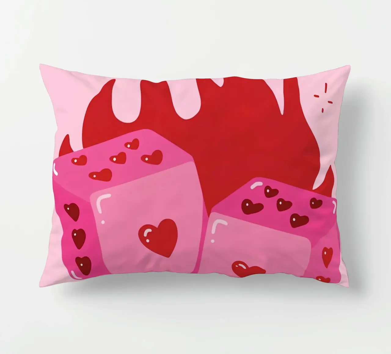Cuore fiammeggiante, dadi rosa, stampa d'amore pop art retrò cuscino da NorwesClub