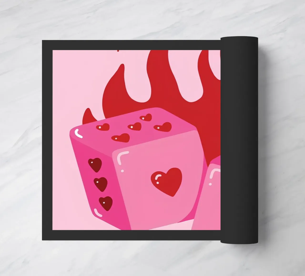 Cuore fiammeggiante, dadi rosa, stampa d'amore pop art retrò zerbino da NorwesClub
