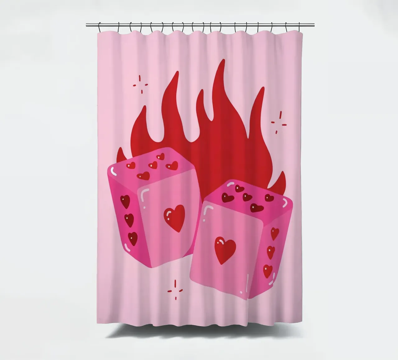 Coeur enflammé Dés rose Rétro Pop Art Love Print rideau de douche de NorwesClub
