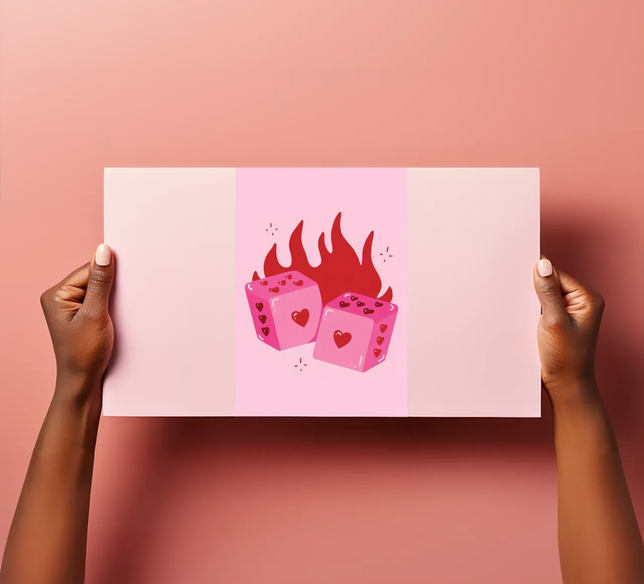 Cuore fiammeggiante, dadi rosa, stampa d'amore pop art retrò foglio adesivo da NorwesClub