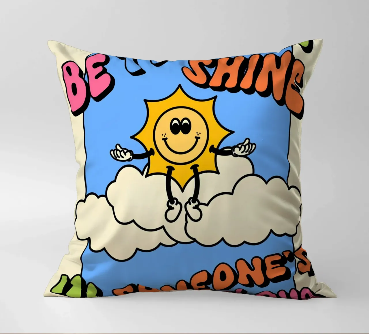 "Be The Sun" Retro Abstract Optimistic Landscape Pop Art decorative cushion by NorwesClub