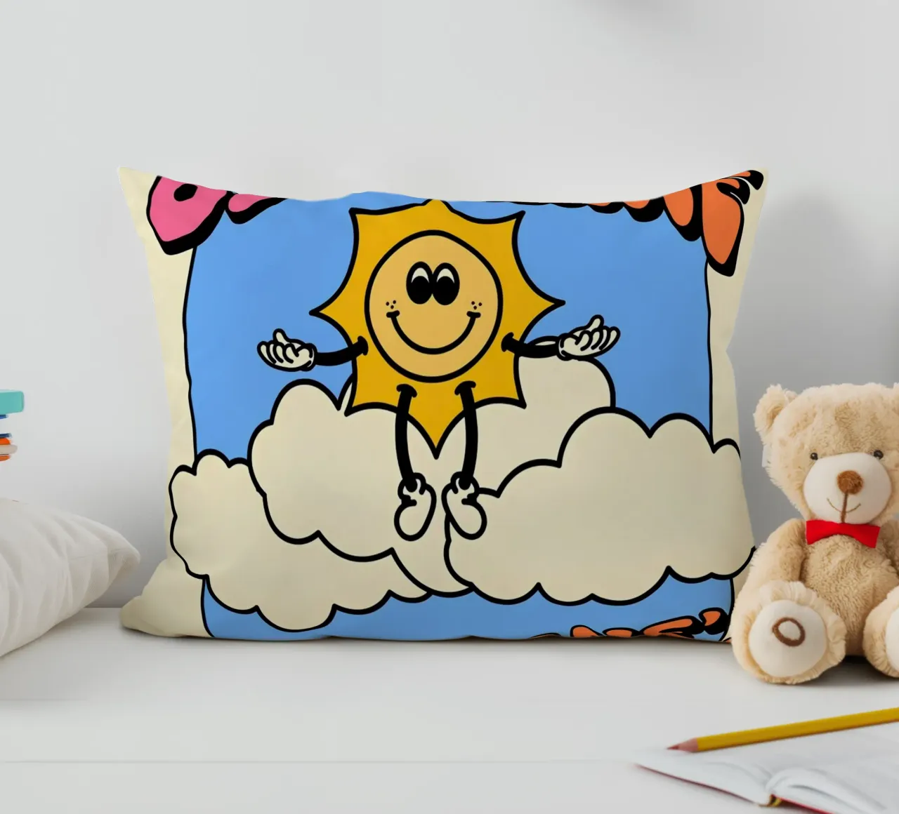 "Be The Sun" Retro Abstract Optimistic Landscape Pop Art decorative cushion by NorwesClub
