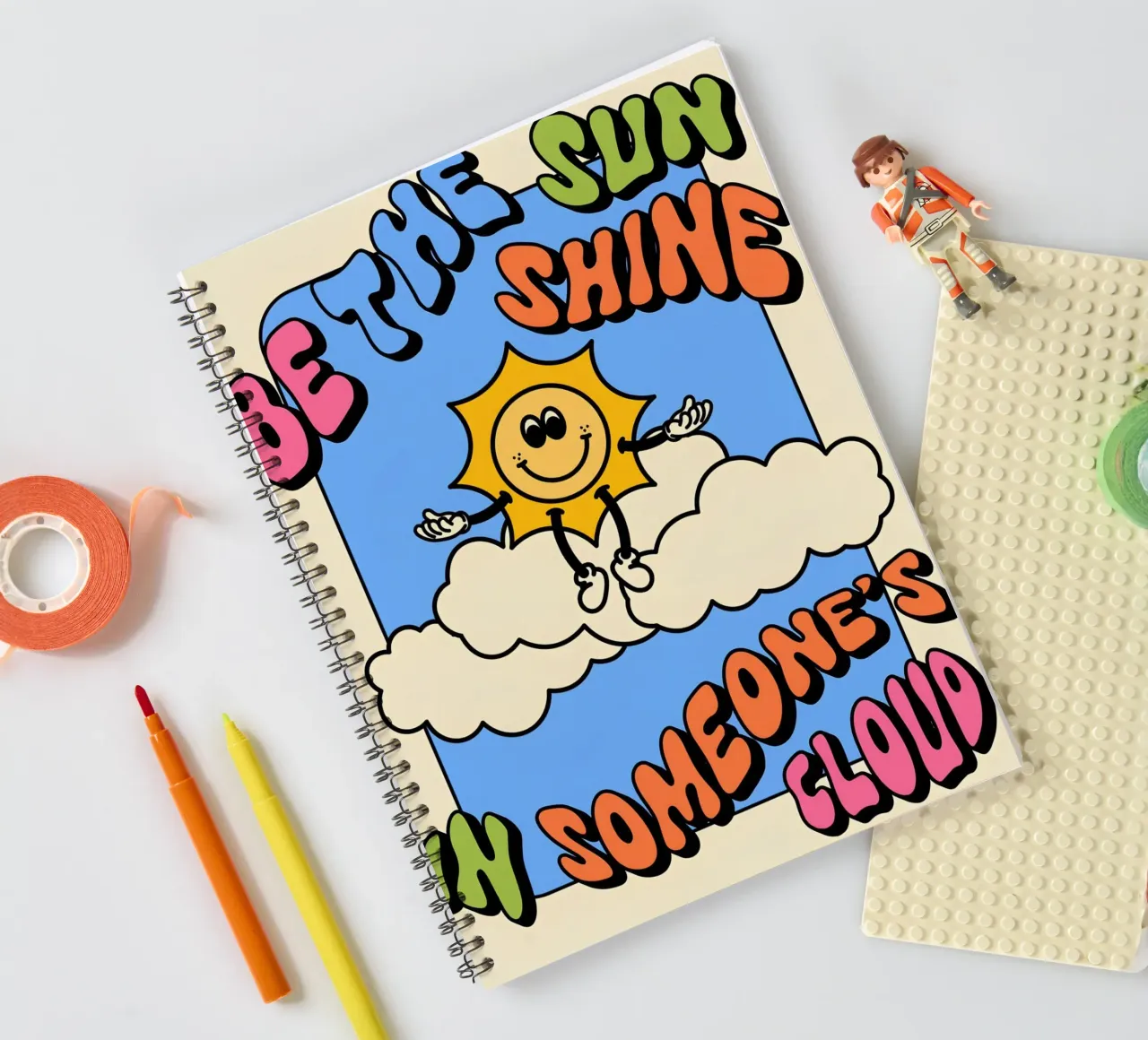 "Be The Sun" Retro Abstract Optimistic Landscape Pop Art spiral notebook by NorwesClub