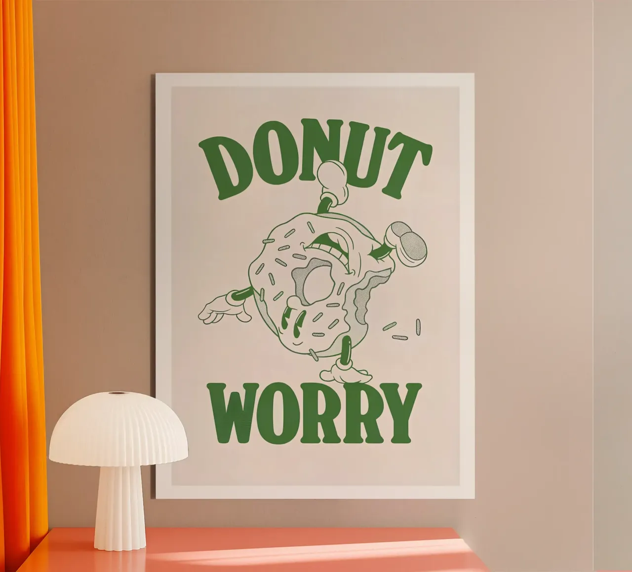 "Donut Worry Be Happy" Rétro Sweet Groovy Pop Art Print alu dibond de NorwesClub