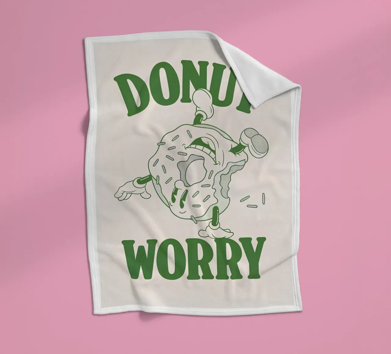 Stampa pop retrò "Donut Worry Be Happy" (Ciambella, preoccupazione, felicità) coperta in pile da NorwesClub