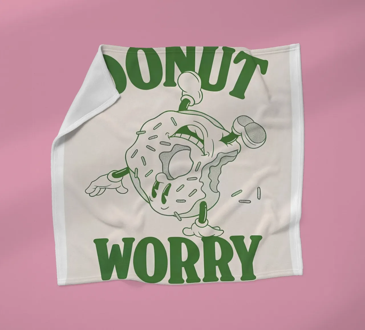 Stampa pop retrò "Donut Worry Be Happy" (Ciambella, preoccupazione, felicità) coperta in pile da NorwesClub