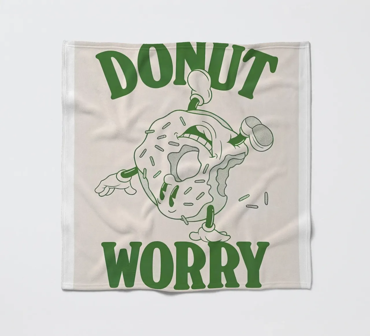 Stampa pop retrò "Donut Worry Be Happy" (Ciambella, preoccupazione, felicità) coperta in pile da NorwesClub