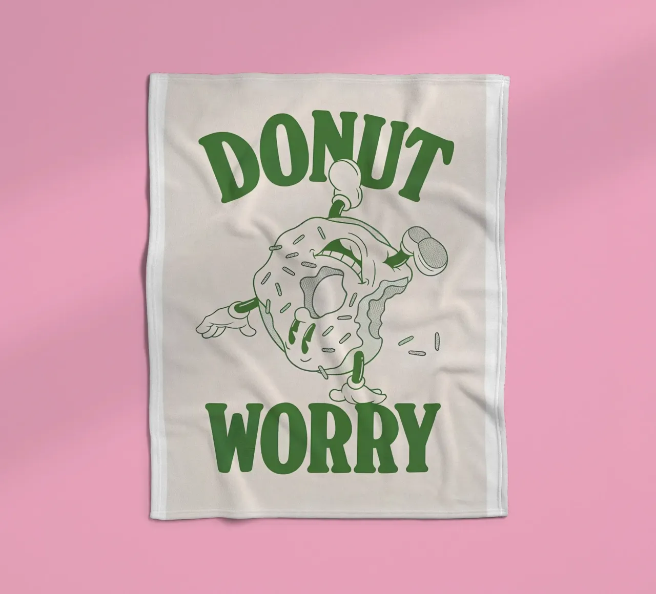 Stampa pop retrò "Donut Worry Be Happy" (Ciambella, preoccupazione, felicità) coperta in pile da NorwesClub