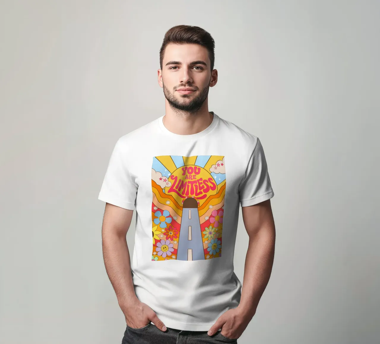 "You Are Limitless" Afirmación retro Puesta de sol Pop Art de ensueño camiseta de NorwesClub