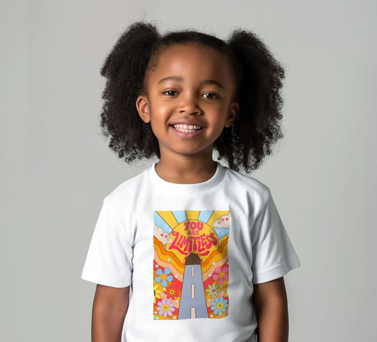 Affermazione retrò "You Are Limitless" Arte pop sognante al tramonto t-shirt bambini da NorwesClub