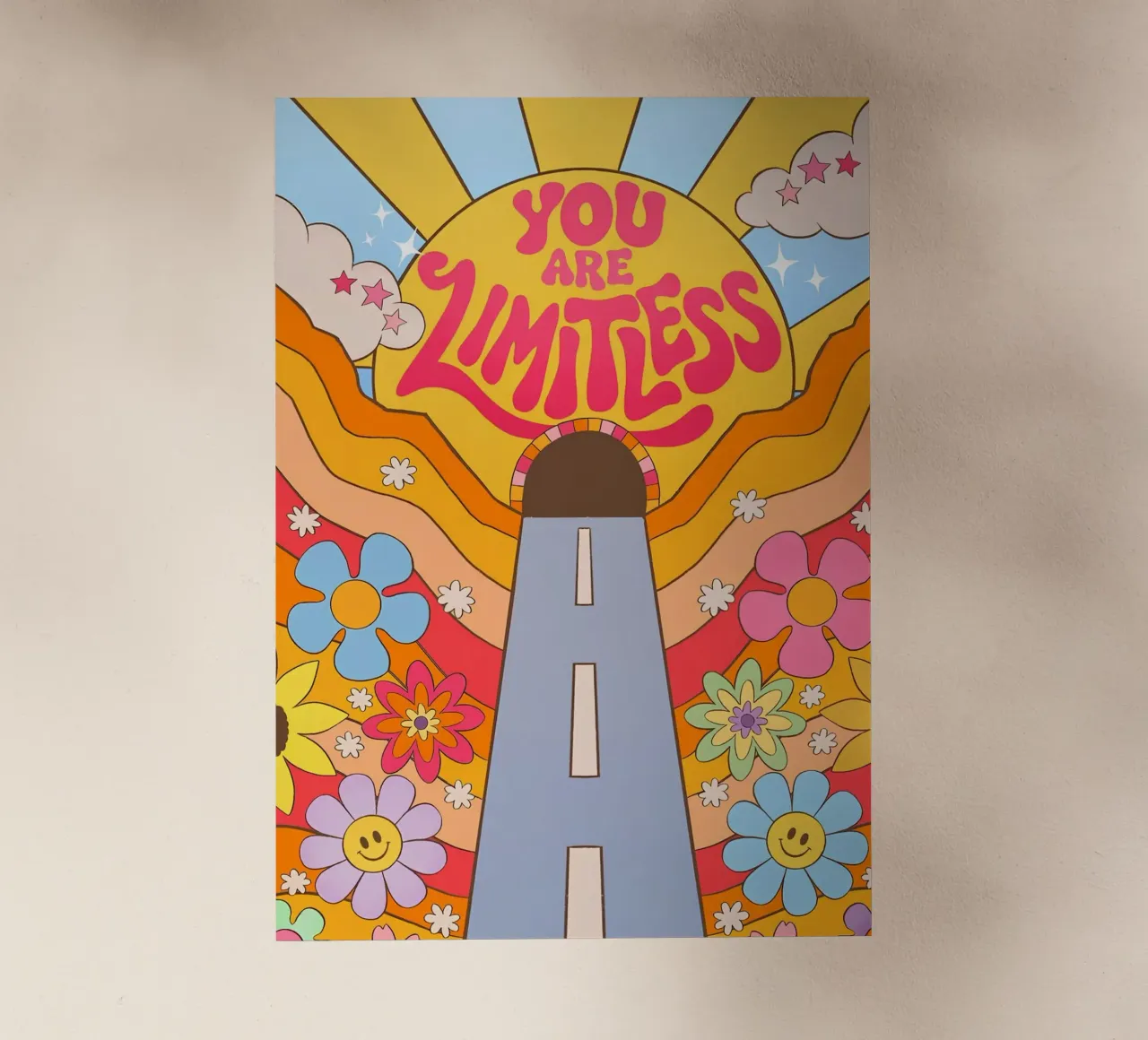 Affermazione retrò "You Are Limitless" Arte pop sognante al tramonto pellicola backlit da NorwesClub