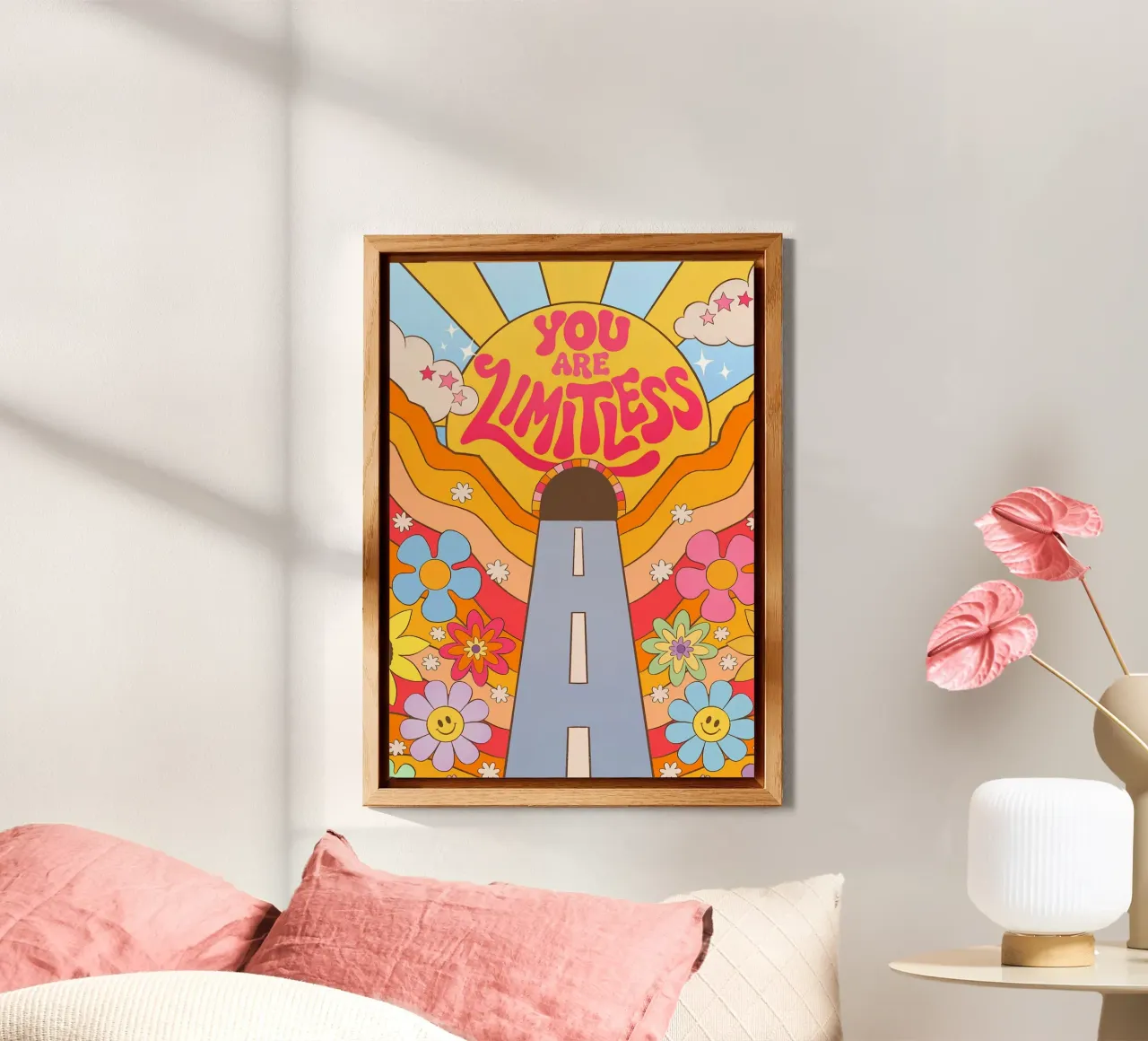 "You Are Limitless" Afirmación retro Puesta de sol Pop Art de ensueño aluminio dibond de NorwesClub