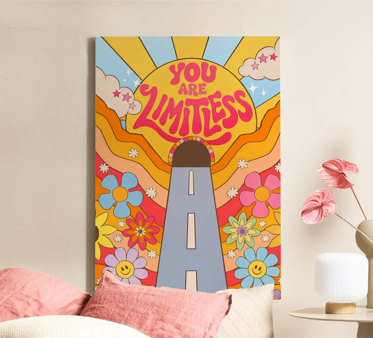 "You Are Limitless" Retro Affirmation Sunset Dreamy Pop Art canvas with Floater frame by NorwesClub