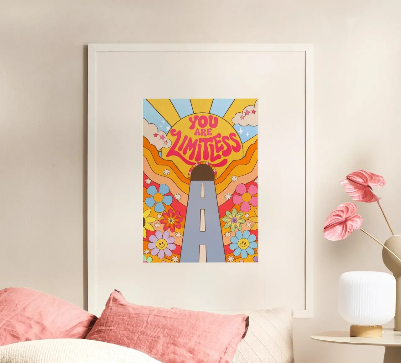 "You Are Limitless" Afirmación retro Puesta de sol Pop Art de ensueño hahnemühle de NorwesClub