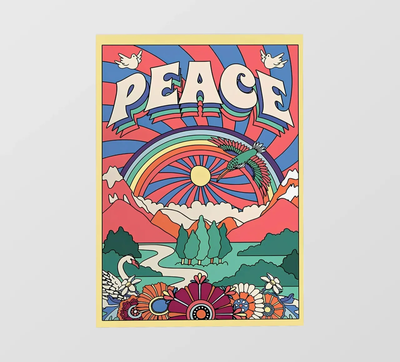 Pop Art "Peace" Psichedelico Groovy anni '70 floreale a raggi di sole telo in pvc da NorwesClub
