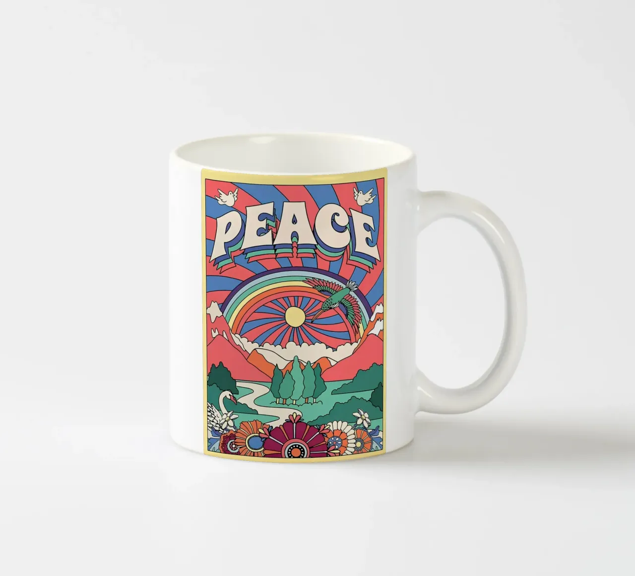 Pop Art "Peace" Psichedelico Groovy anni '70 floreale a raggi di sole tazza in ceramica da NorwesClub