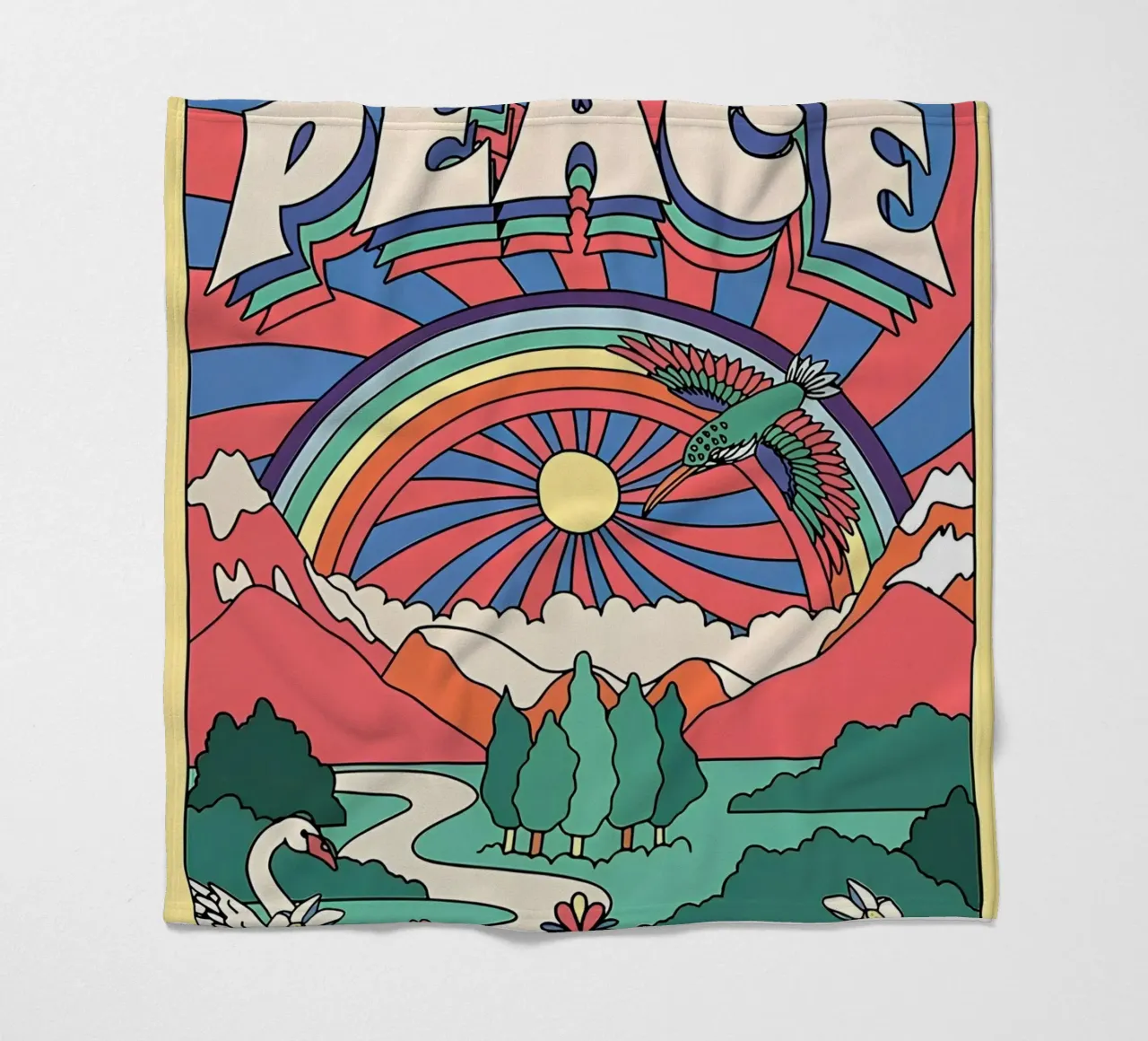 Pop Art "Peace" Psichedelico Groovy anni '70 floreale a raggi di sole coperta in pile da NorwesClub