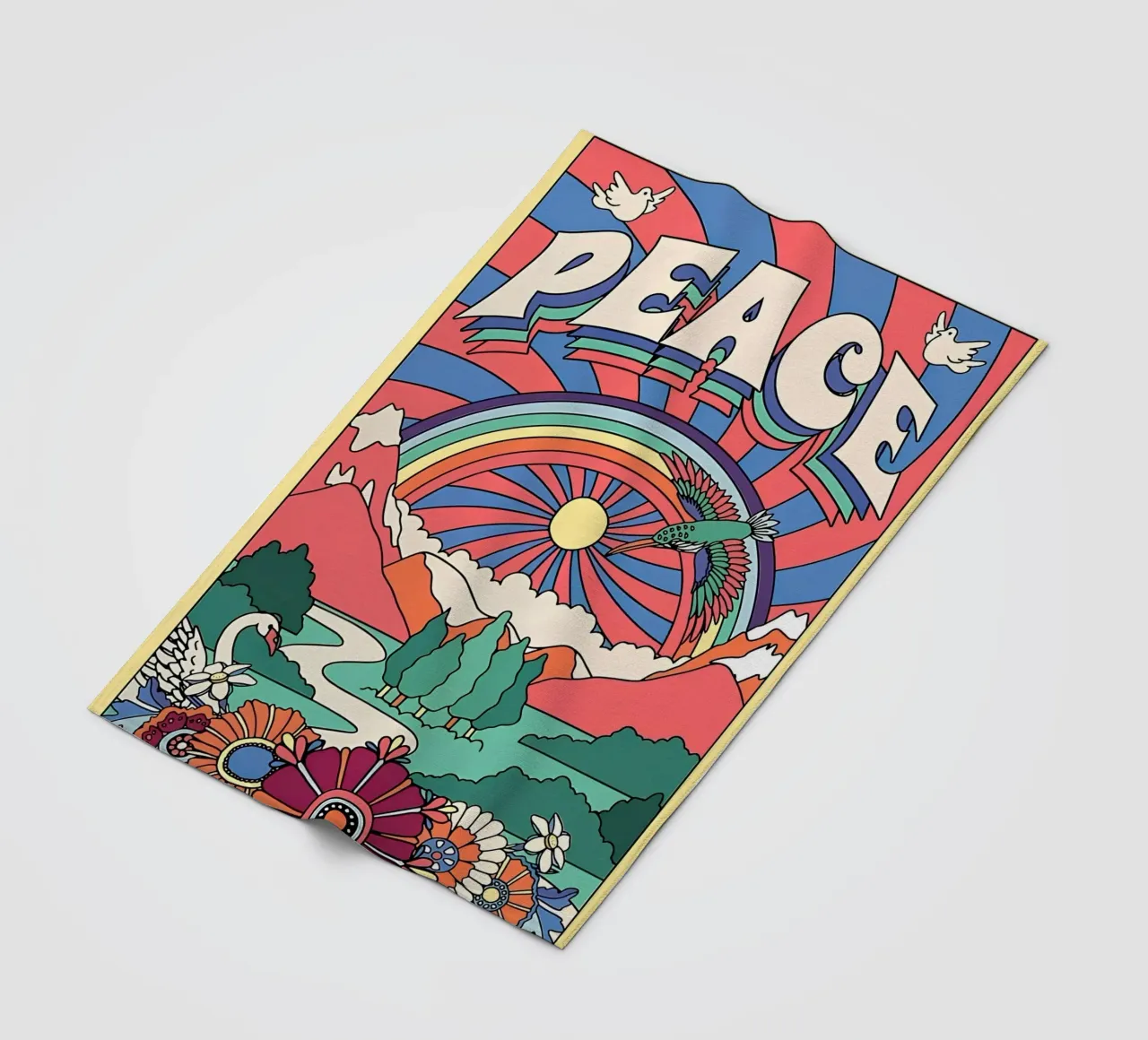 Pop Art "Peace" Psichedelico Groovy anni '70 floreale a raggi di sole coperta in pile da NorwesClub