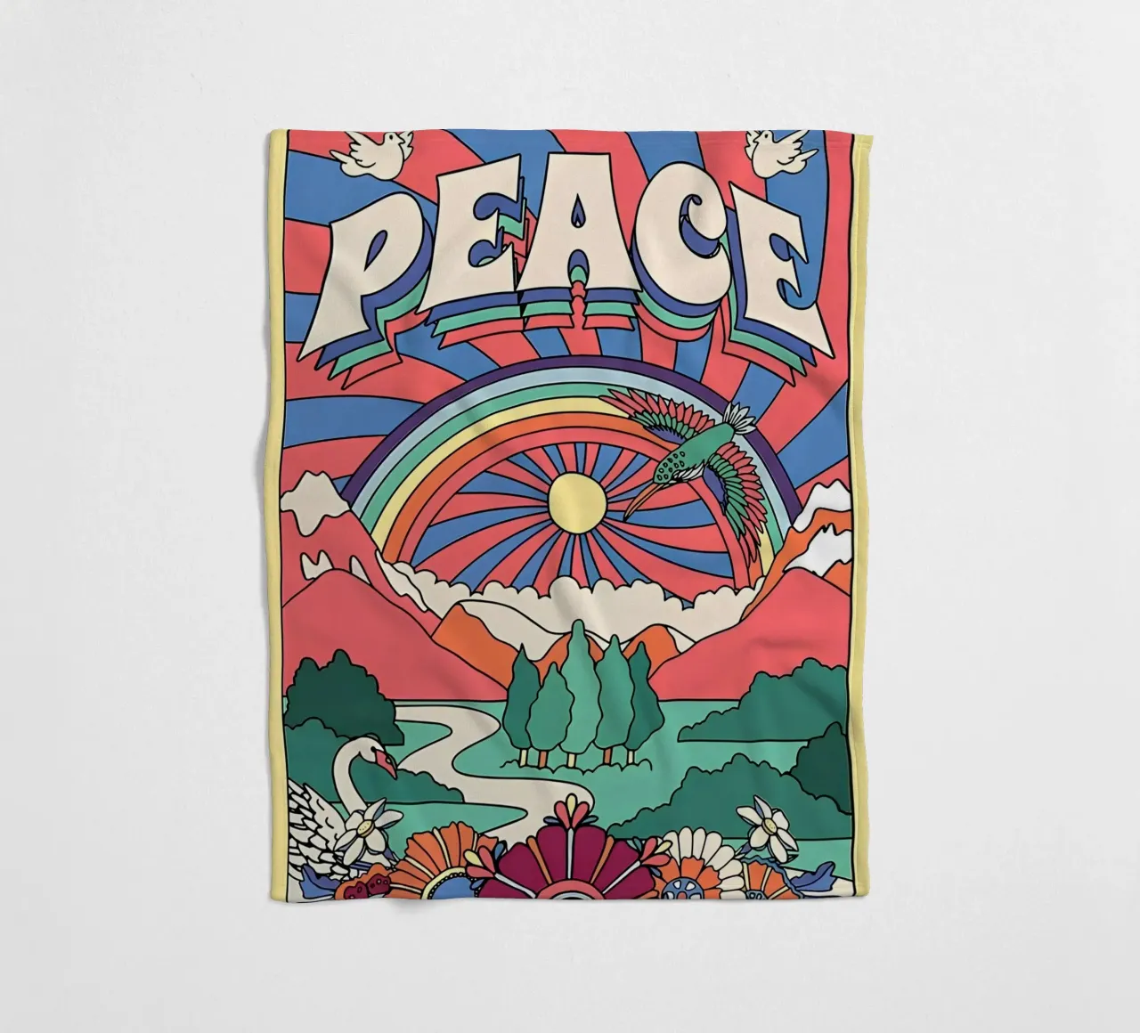 Pop Art "Peace" Psichedelico Groovy anni '70 floreale a raggi di sole coperta in pile da NorwesClub