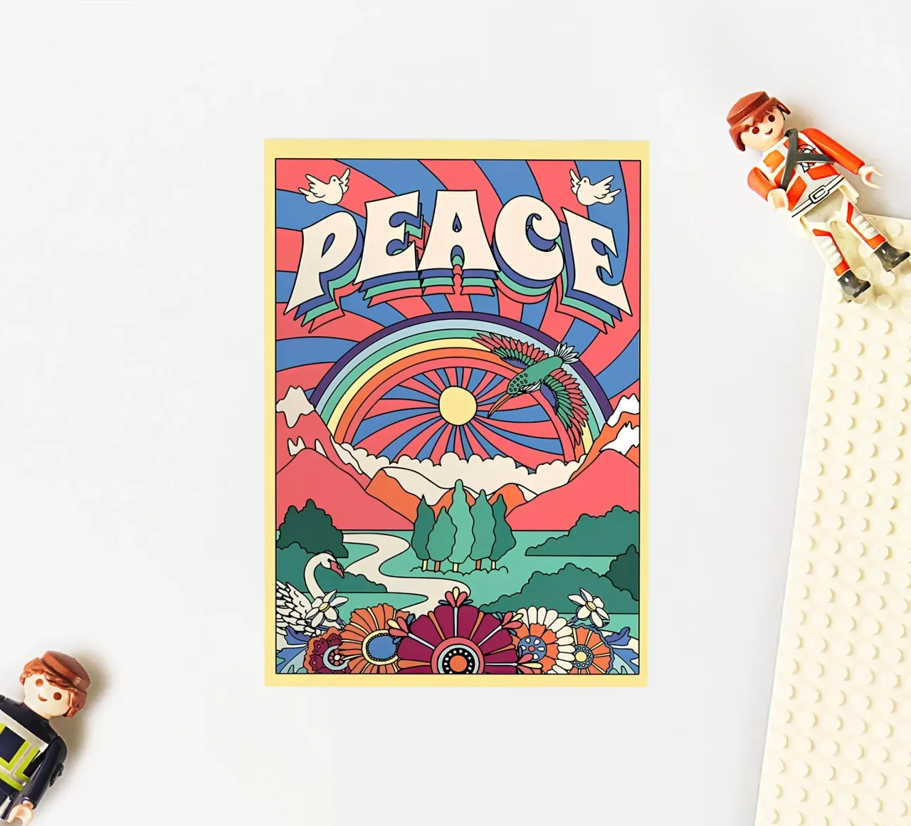 "Frieden" Psychedelisch Groovy 70er Jahre Floral Sunburst Pop Art Sticker von NorwesClub